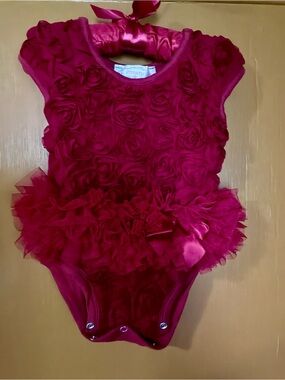 Popatu Red Rosette Ruffled, One-Piece Bodysuit 6-9 mo. NWOT